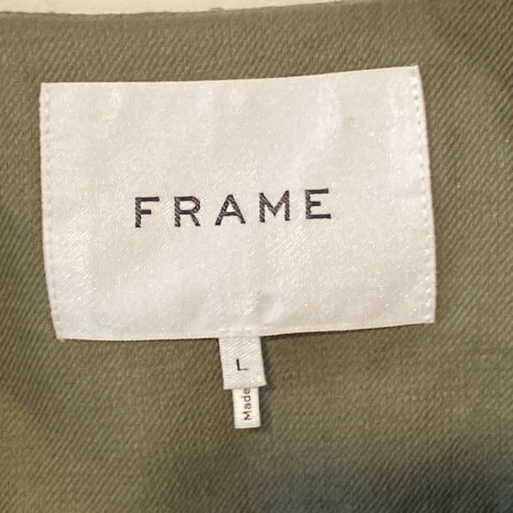 FRAME Denim Army Green Smocked Linen Bomber Jacket Size L - Picture 4 of 7